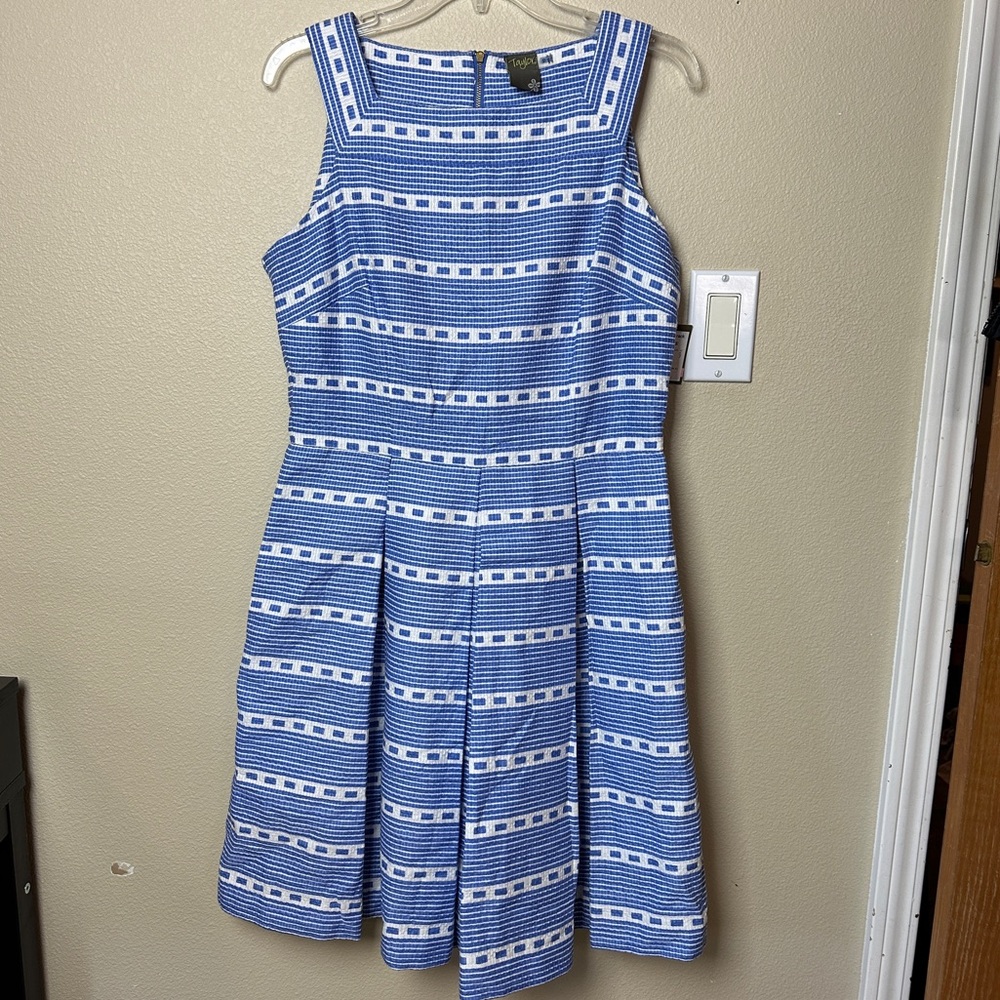 Taylor Blue and White Striped Dress with Pockets | Size 10 NWT